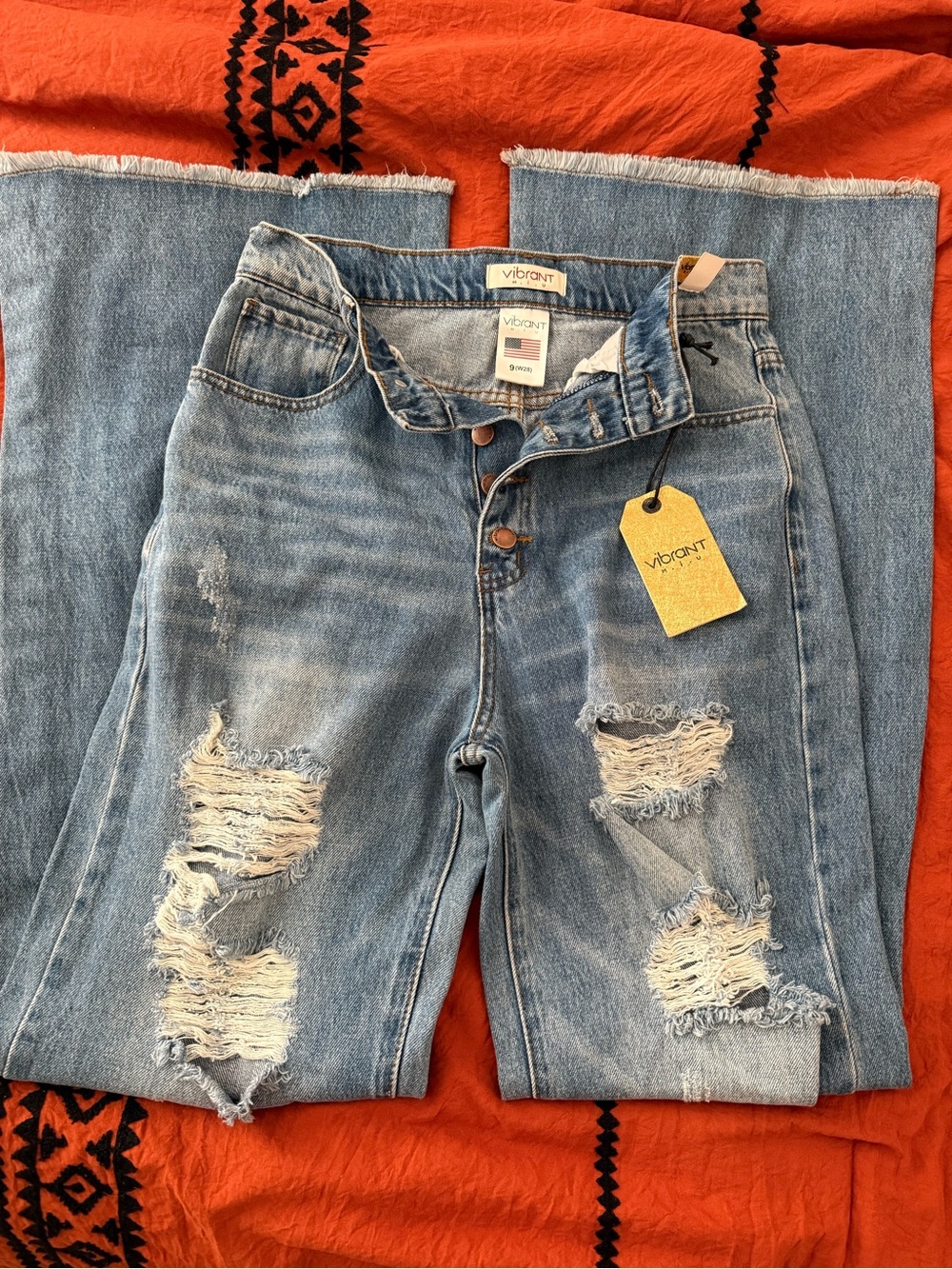 Vibrant Light Blue Distressed High Rise Wide-Leg Jeans